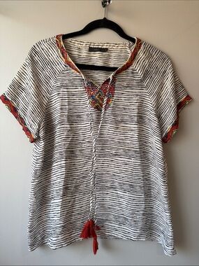 THML Cream and Black Striped Tunic with Embroidered Trim and tassels small